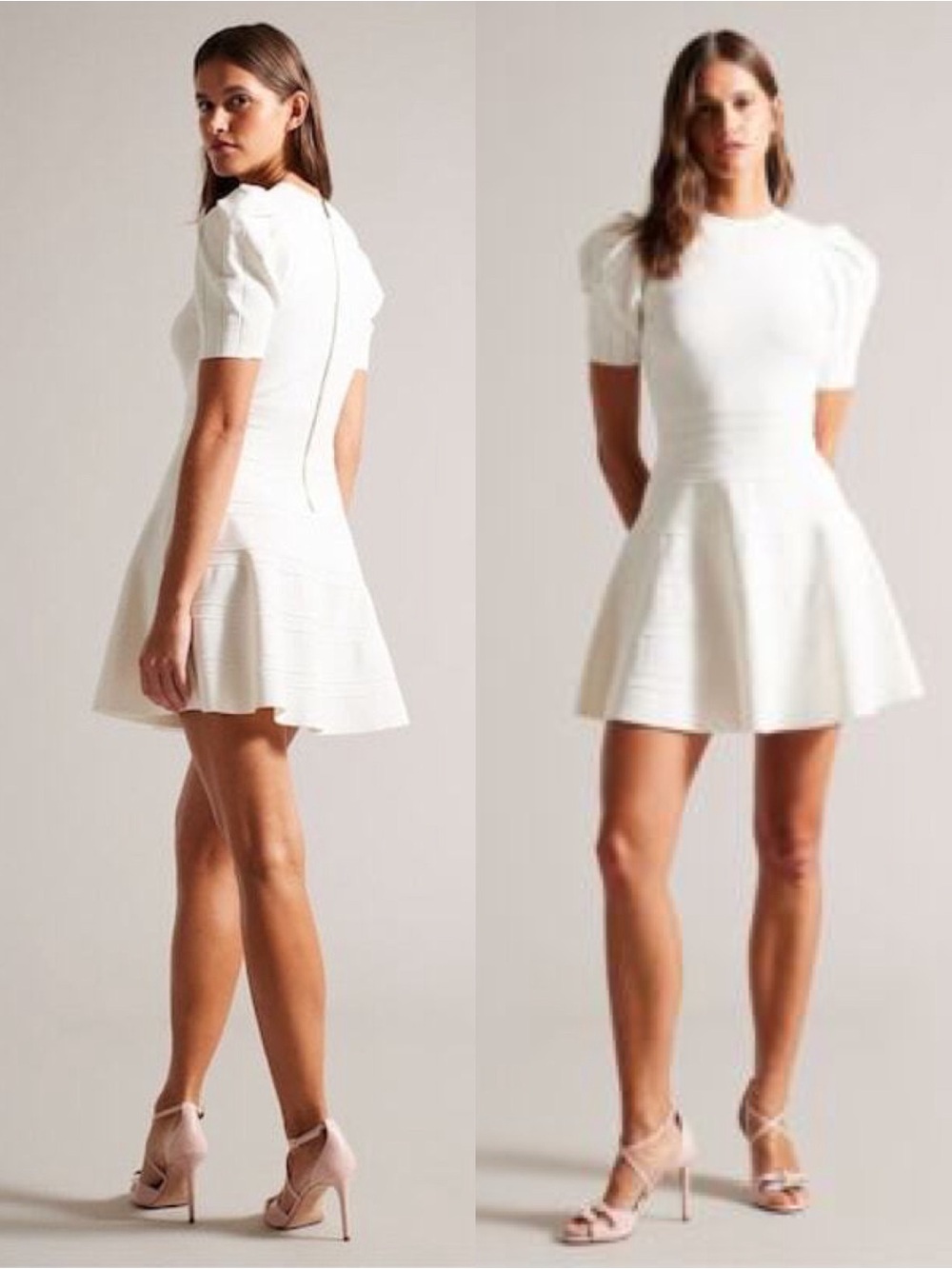 Ted Baker White Puff-Sleeve Skater Dress